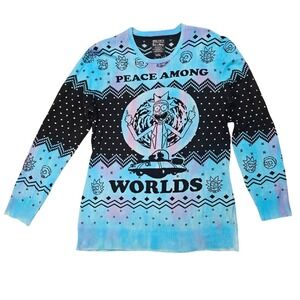 BoxLunch Rick and Morty Peace Among Worlds Tie Dye Fair Isle Sweater Large